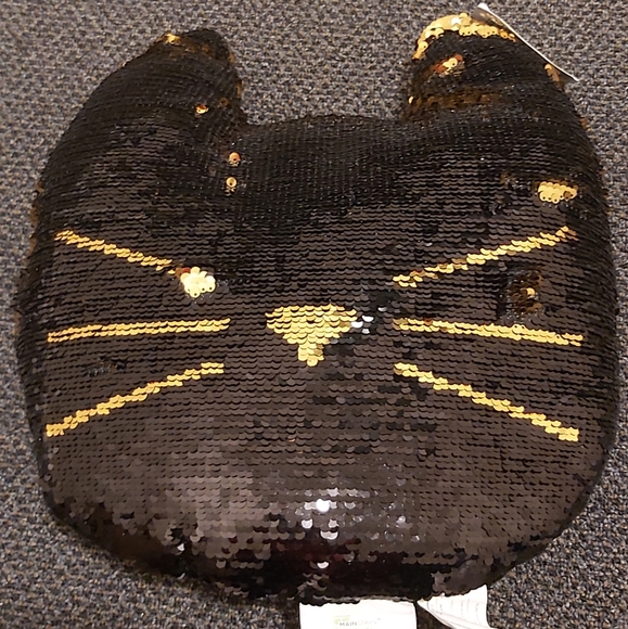 Sequin Black and Gold Cat Pillow - Picture 1 of 4